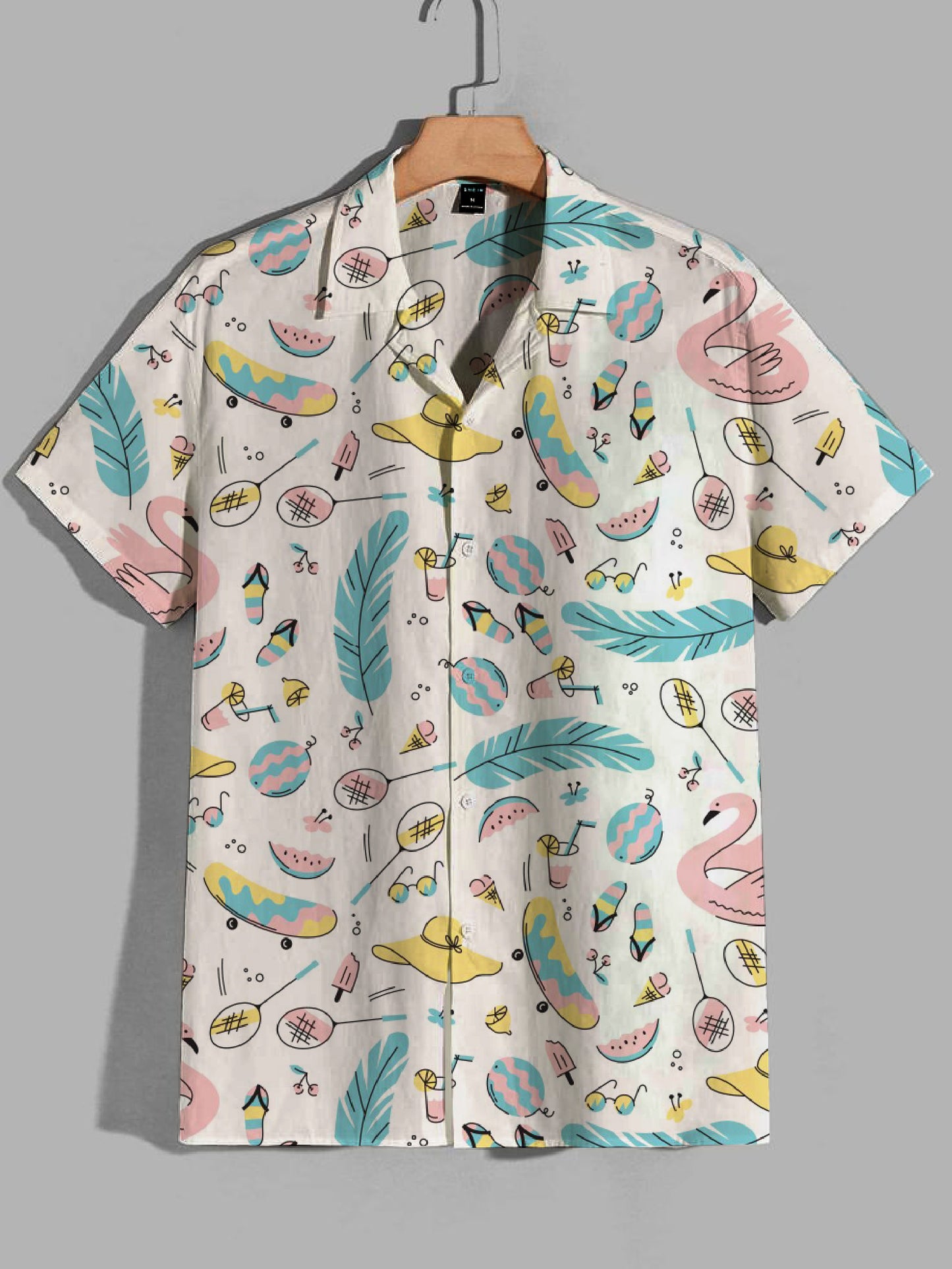 Printed Cuban Collar Shirt For Men #23