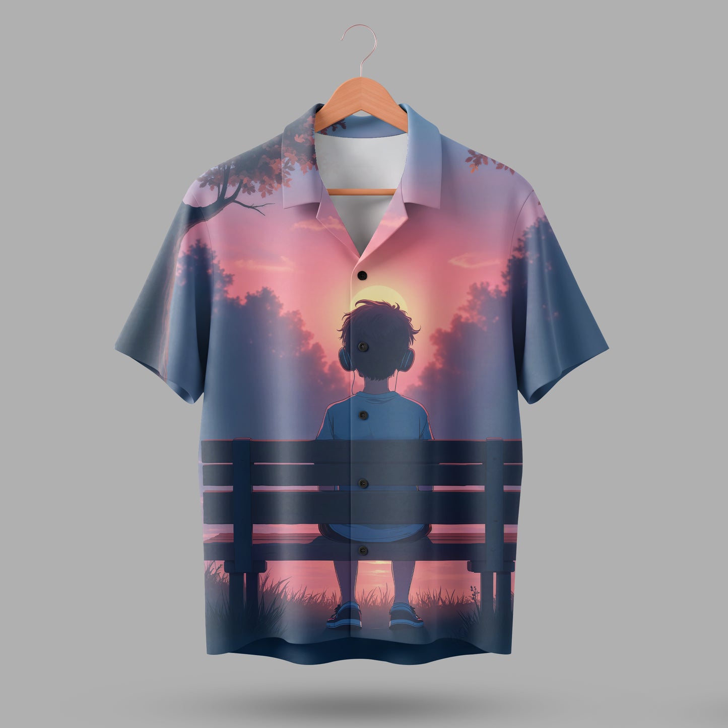 Anime aesthetic shirt for men #1008 Gradient tones – Pink, Purple, and Blue (sunset vibe)