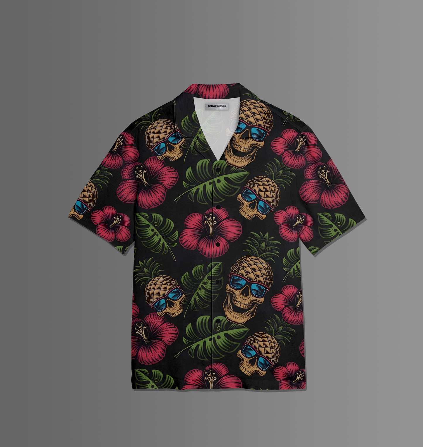 Skull Pineapple Palm Printed Shirt For Men #63
