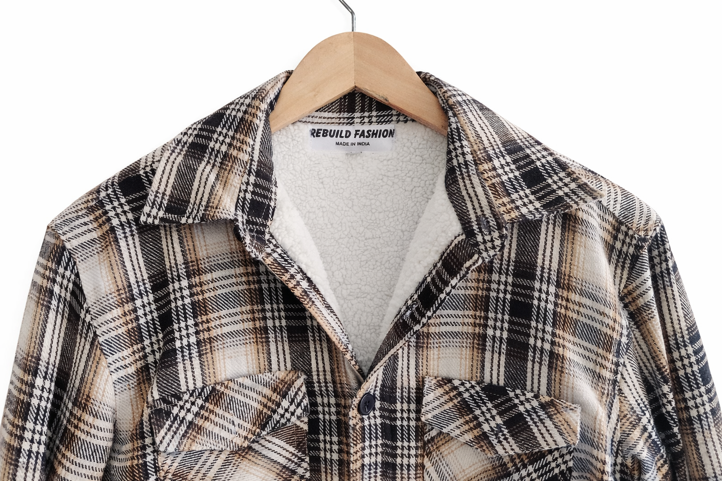 Men Checked Fleece Lined Shirt Jacket Warm Sherpa Winter Wear