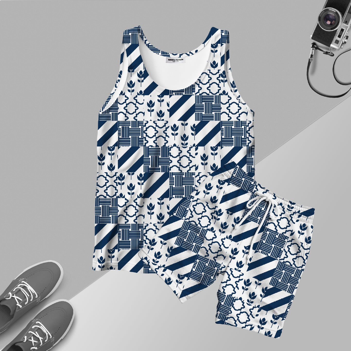 Patchwork tiles Co-ord Set printed sando with shorts #302