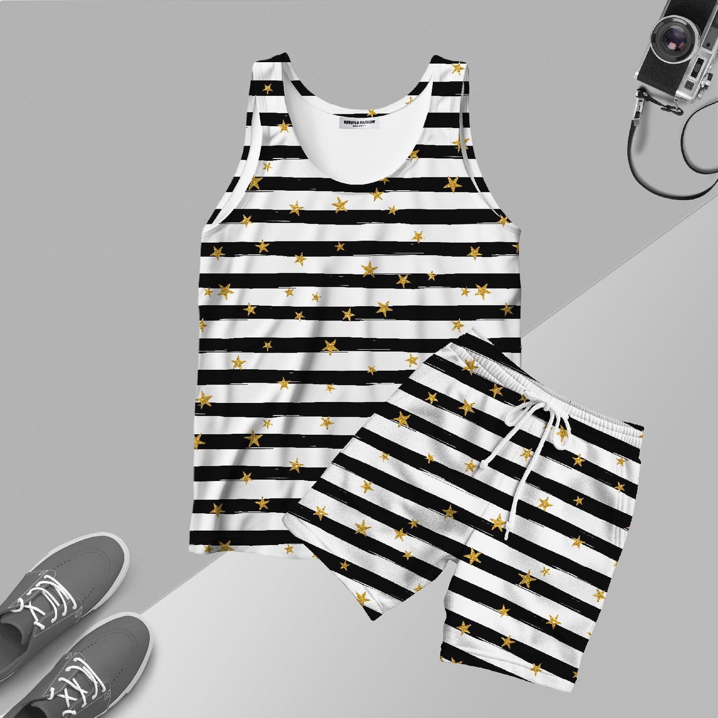 Strip With Star Co-ord Set printed sando with shorts #307