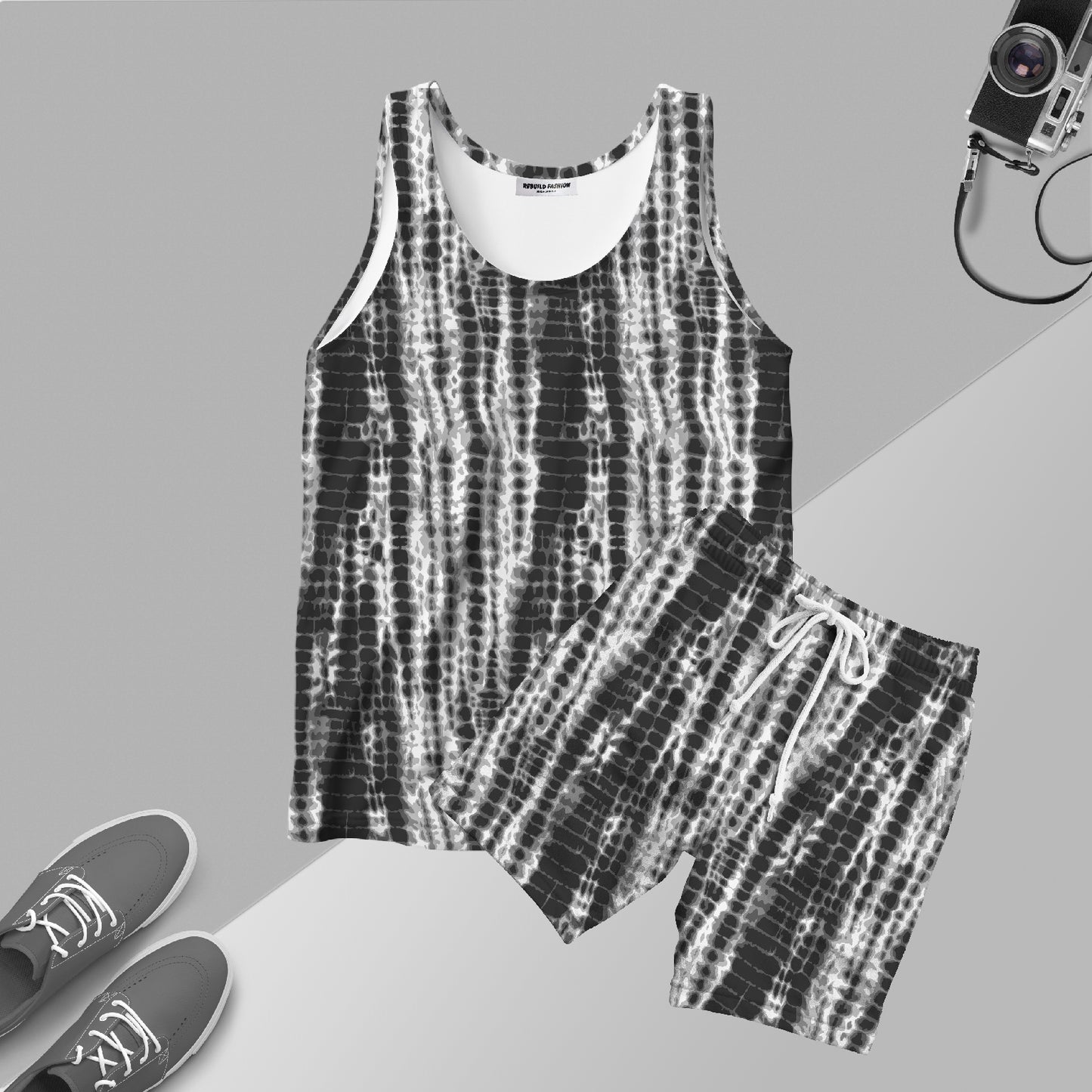 Tie day Black Pattern Co-ord Set printed sando with shorts #308