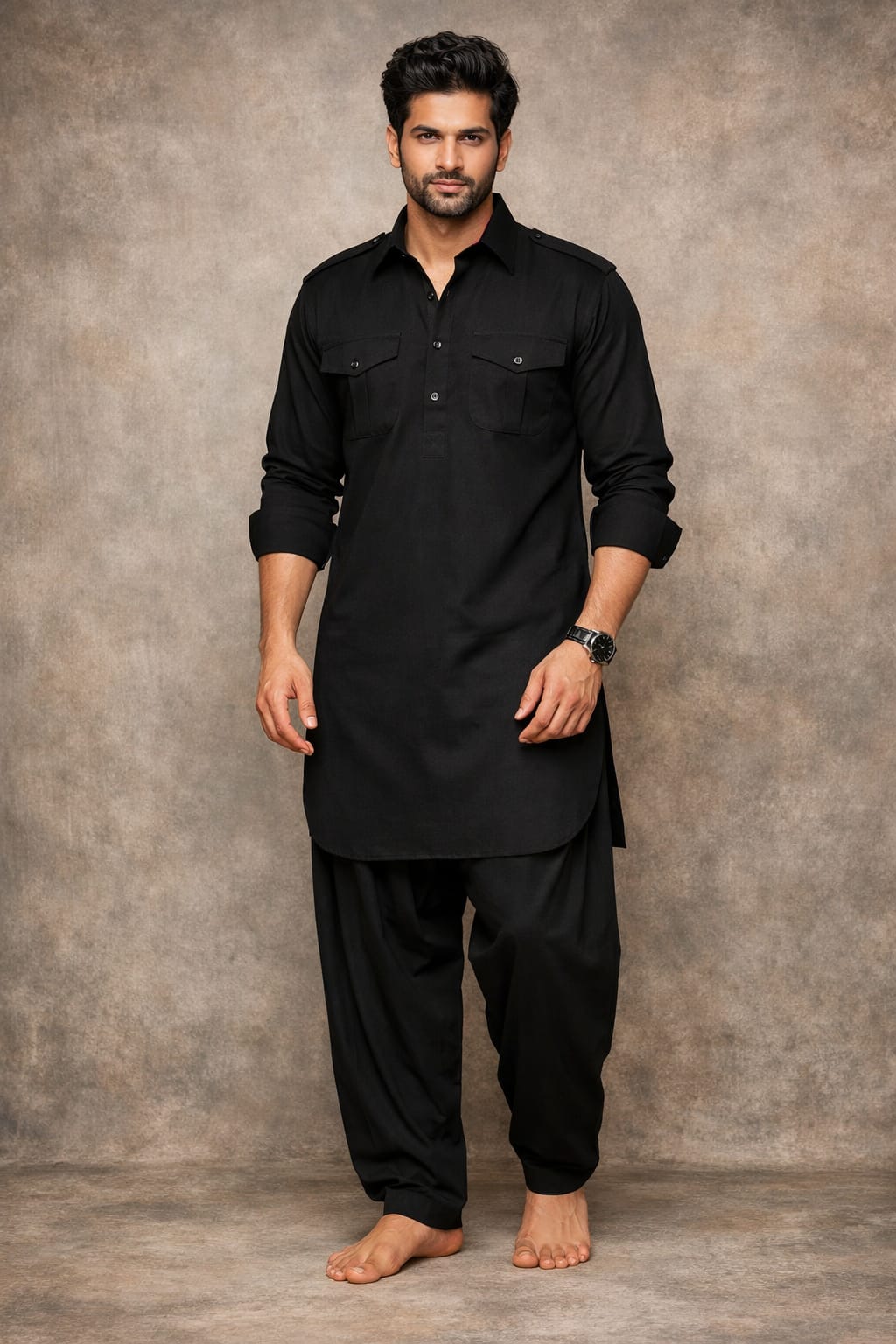 Classic Premium Pathani Kurta Set #52 (Black)