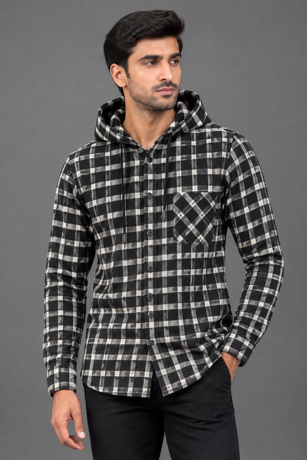 Cotton Flannel Hooded Shirt #04