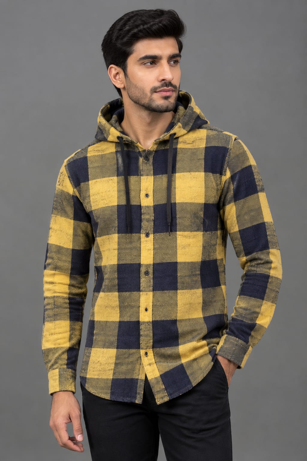 Cotton Flannel Hooded Shirt #03