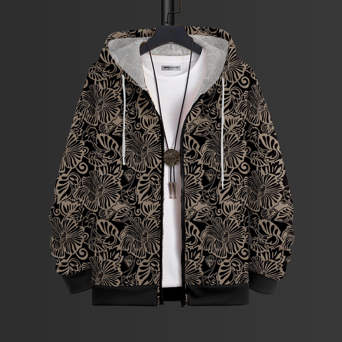 Autumn Noir Printed Hoodie With Zip #91