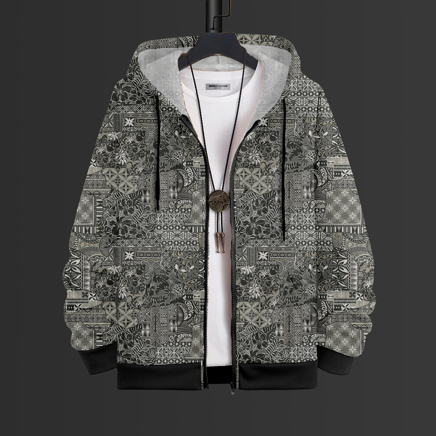 Heritage Grid Printed Hoodie With Zip #89