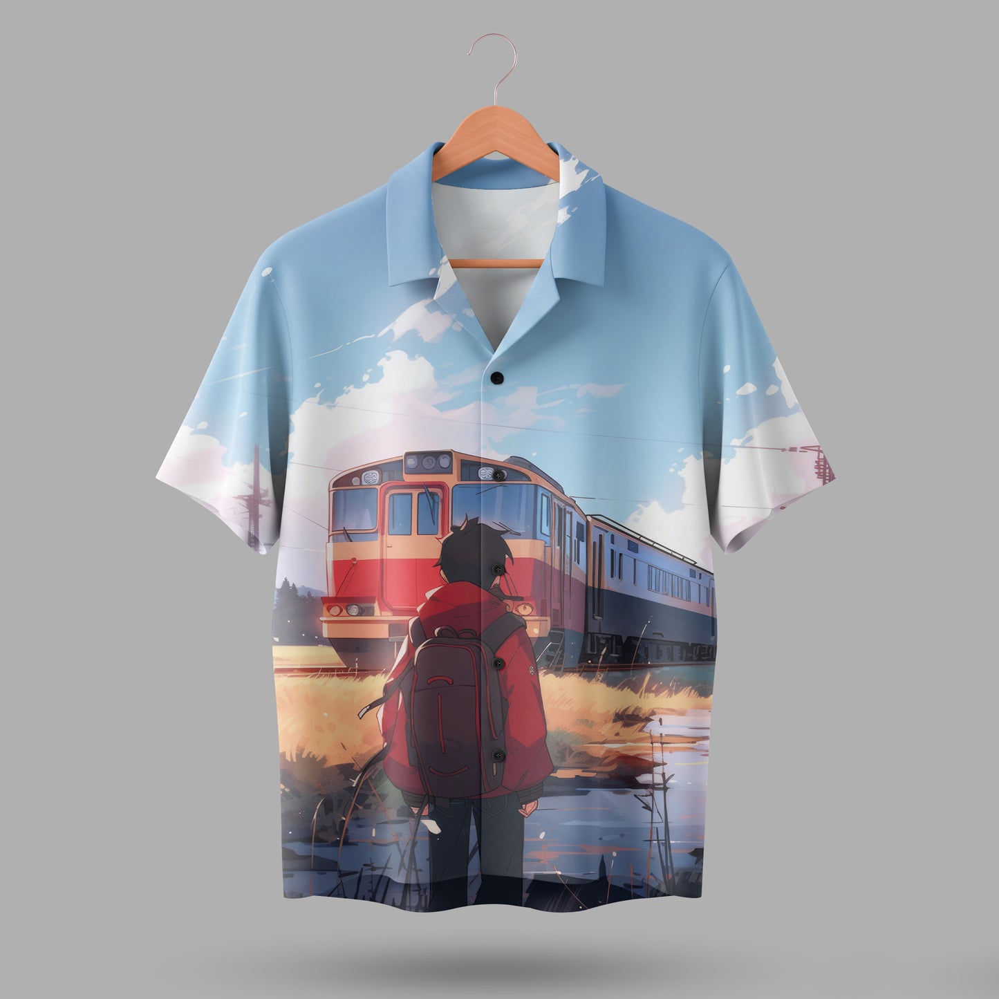 Anime printed shirt for men #1007 (Light Sky Blue base)
