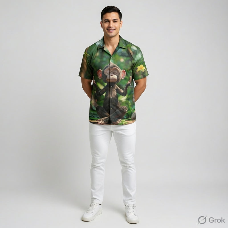 "Printed shirt for men #1009  Dominant Green (nature tones) with brown