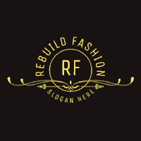 Rebuild Fashion logo design with 'RF' initials on a dark background