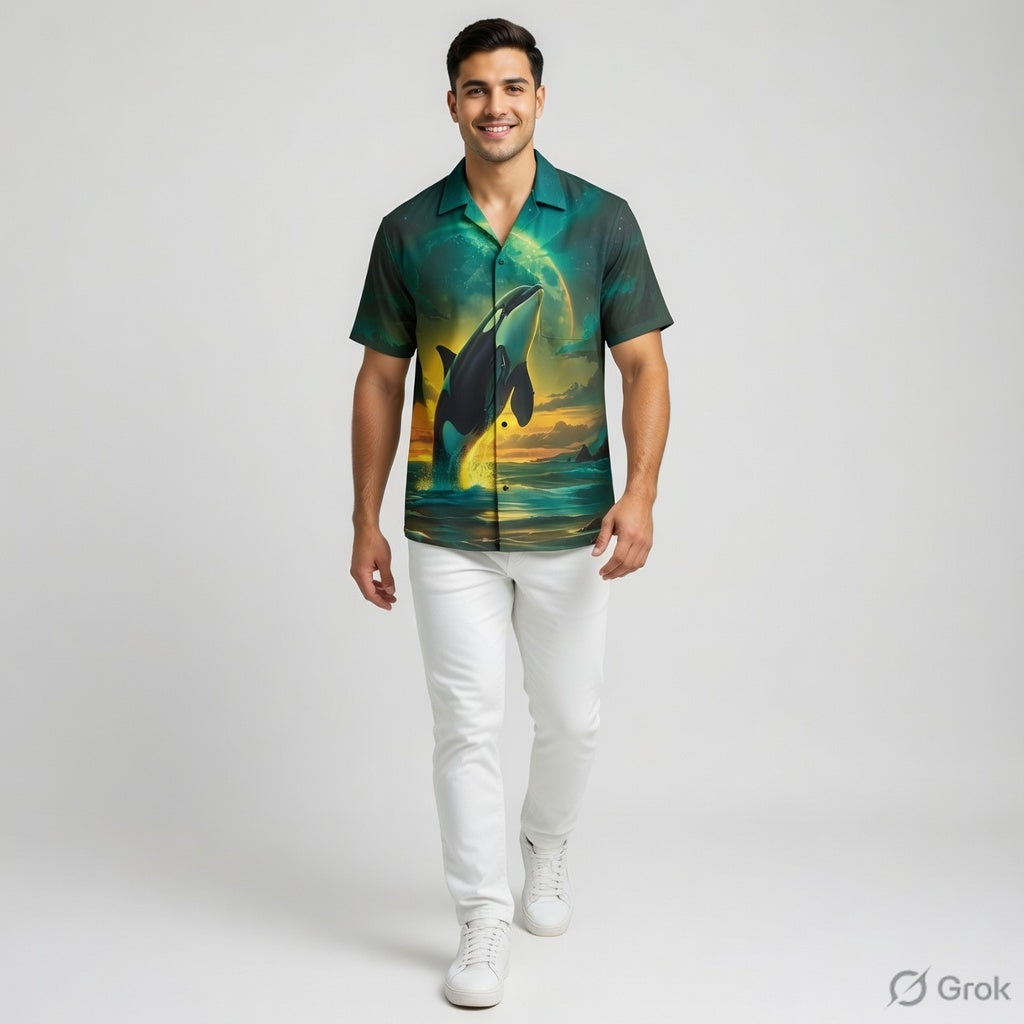 Ocean  Beast Orca Premium Printed Shirt For Men #1003  (Dark Green / Deep Teal)