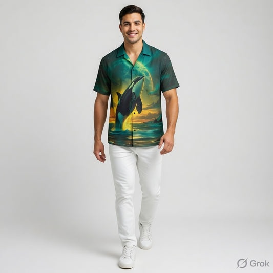 Ocean  Beast Orca Premium Printed Shirt For Men #1003  (Dark Green / Deep Teal)