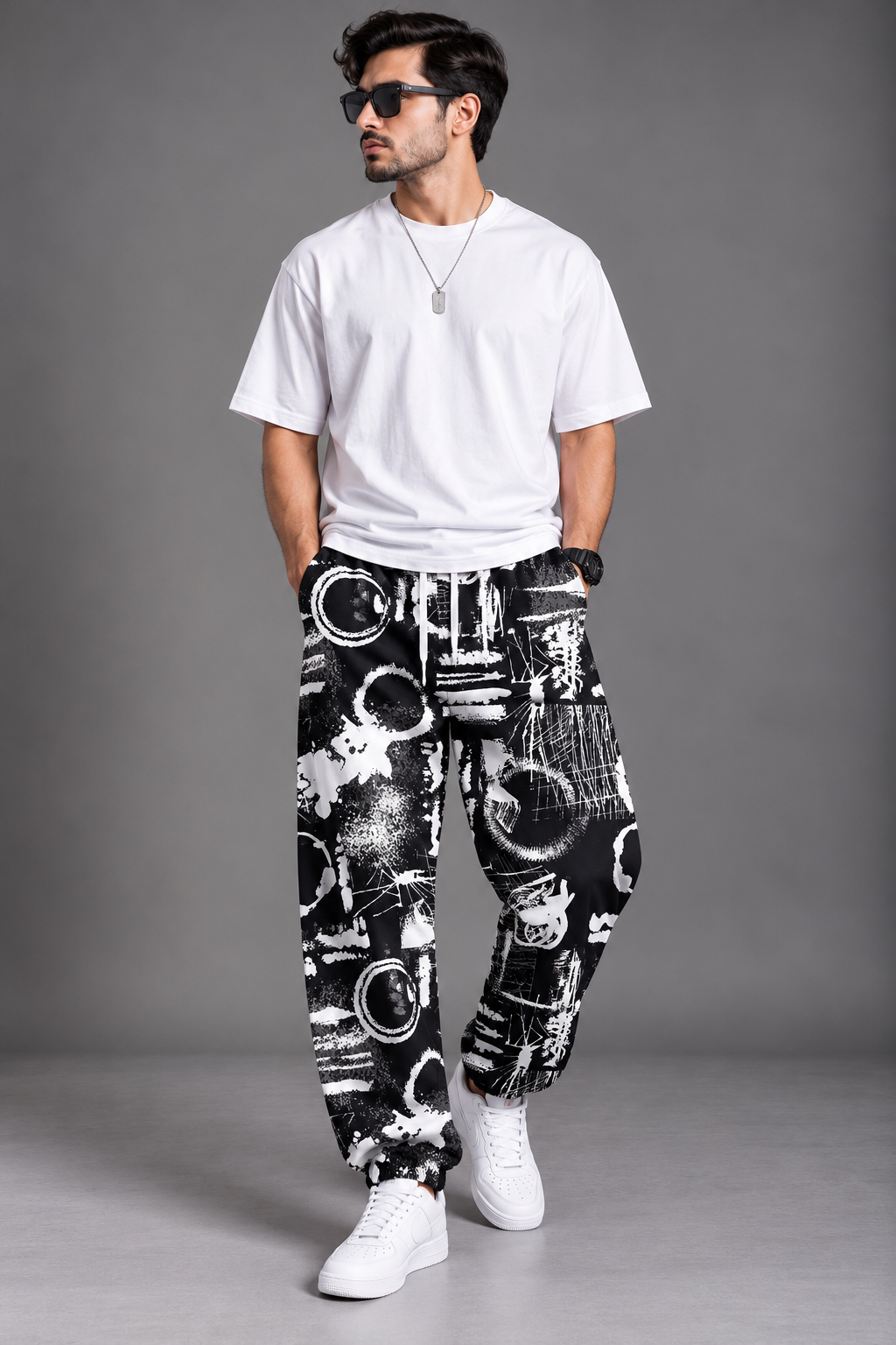 Men’s Loose Fit Print Joggers#12