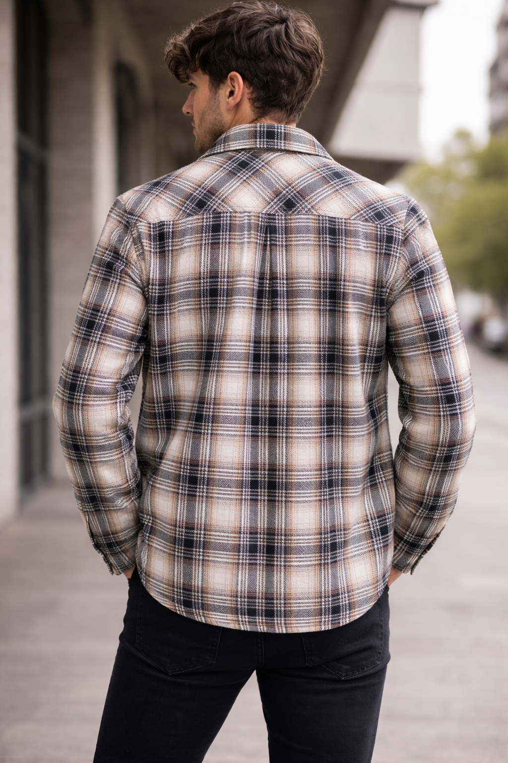 Men Checked Fleece Lined Shirt Jacket Warm Sherpa Winter Wear