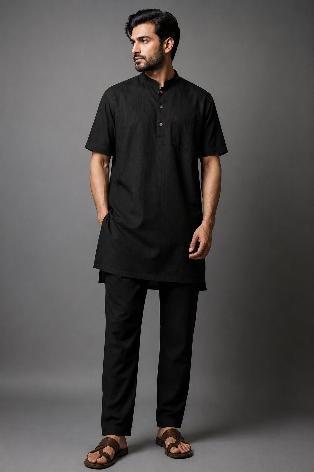 Classic Black Cotton Kurta Shirt for Men#1 (WITHOUT PAJAMA)