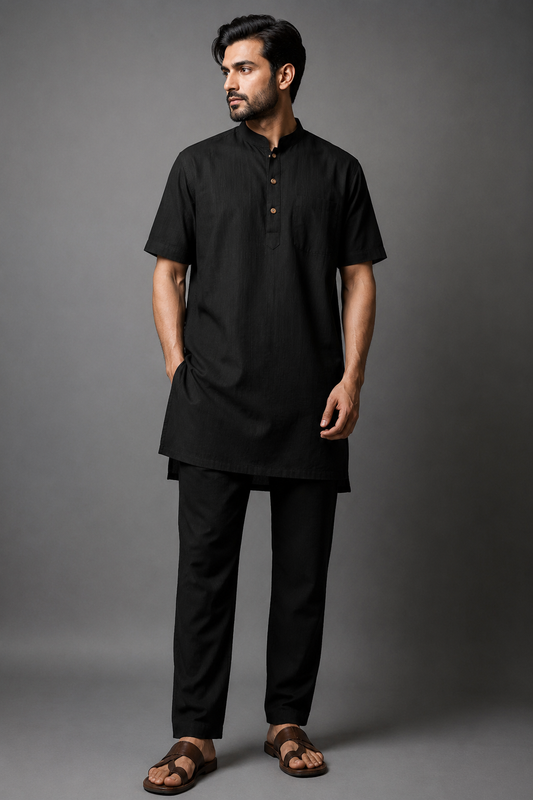 Classic Black Cotton Kurta Shirt for Men#1 (WITHOUT PAJAMA)