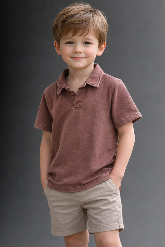 Cotton Vintage-Wash Polo Collar T-shirt#1  (Faded Effect)