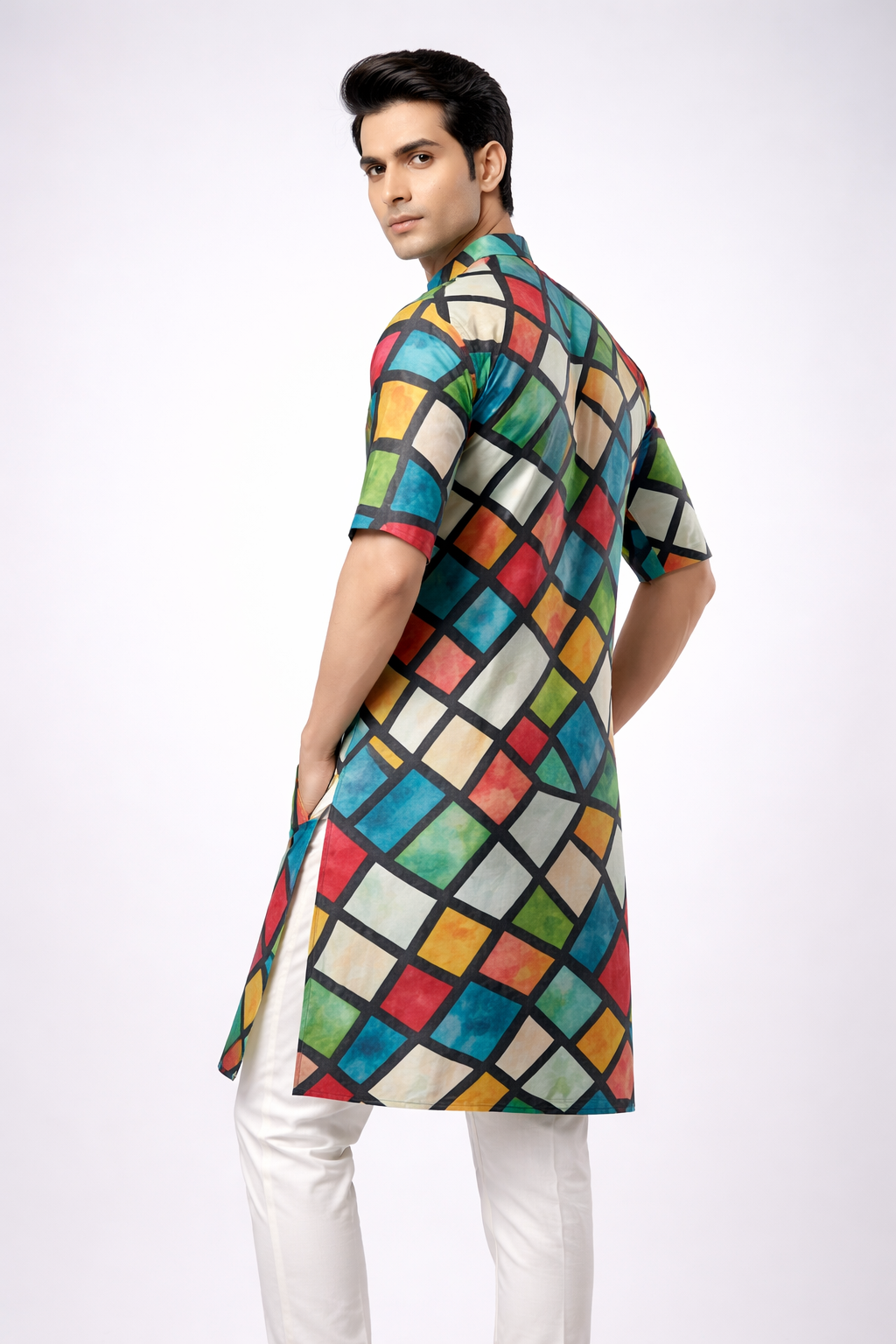 Multi-Color Designer Casual Kurta  for Men #57 (Multi-color)