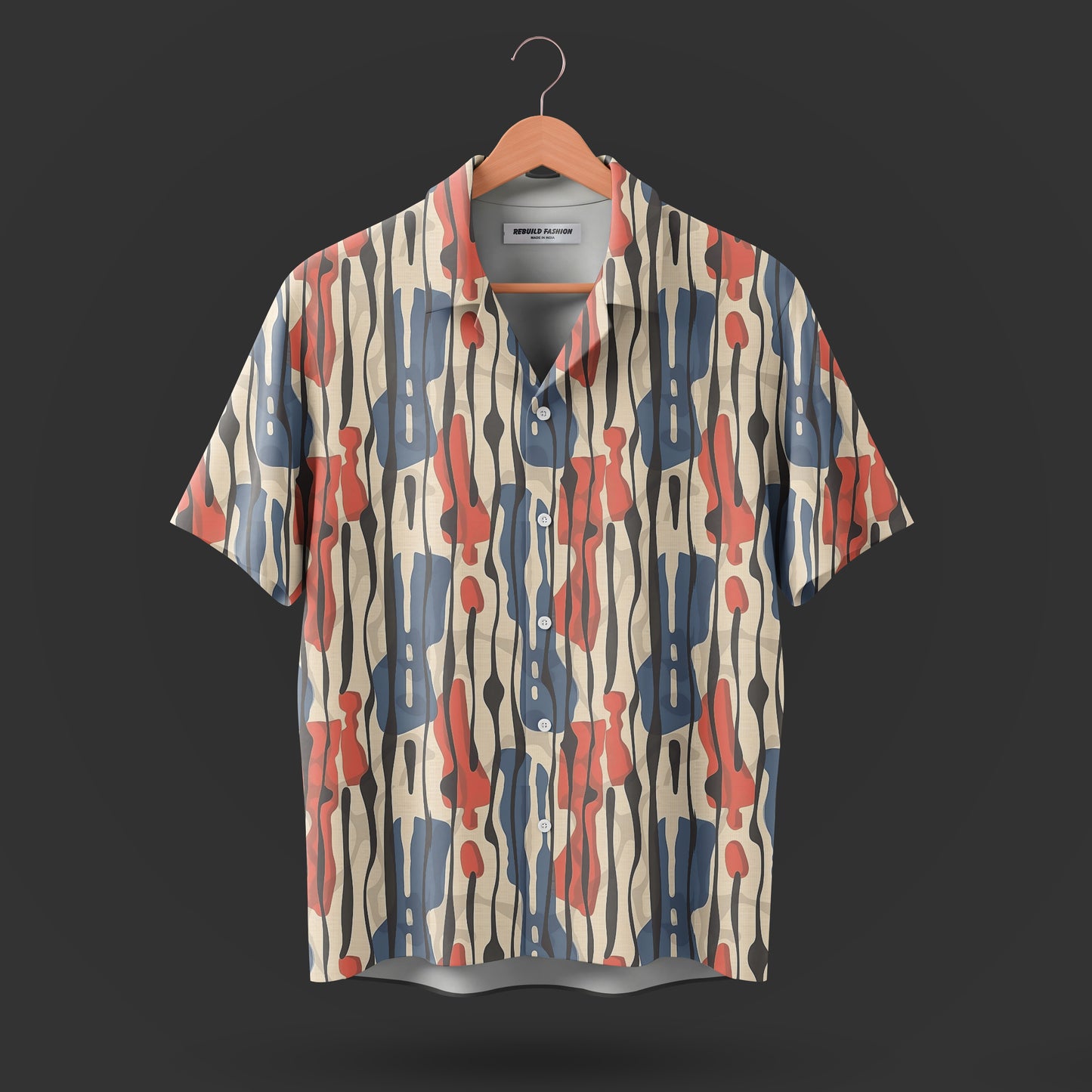 Printed Cuban Collar Shirt For Men #46