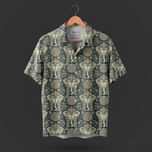 Printed Cuban Collar Shirt For Men #41