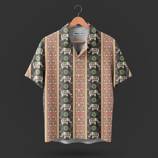 Printed Cuban Collar Shirt For Men #42