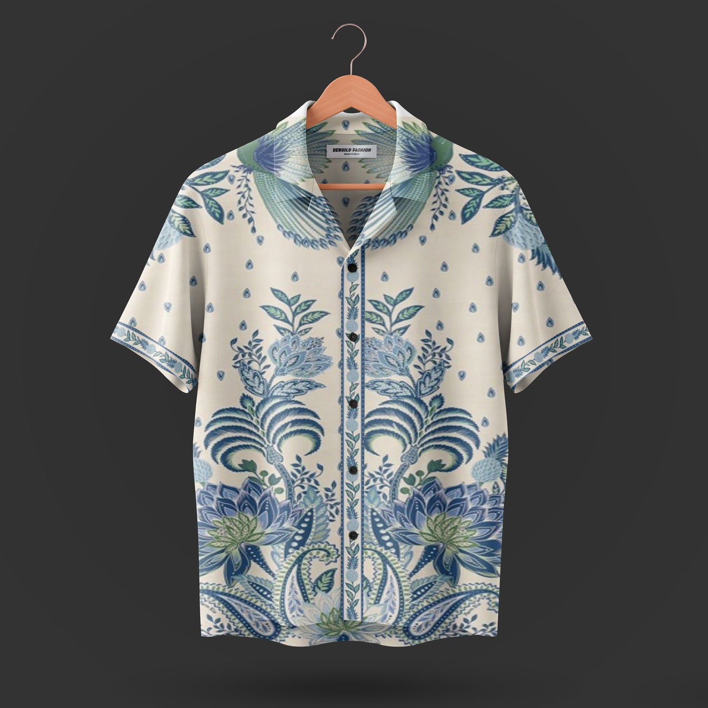 Printed Cuban Collar Shirt For Men #51