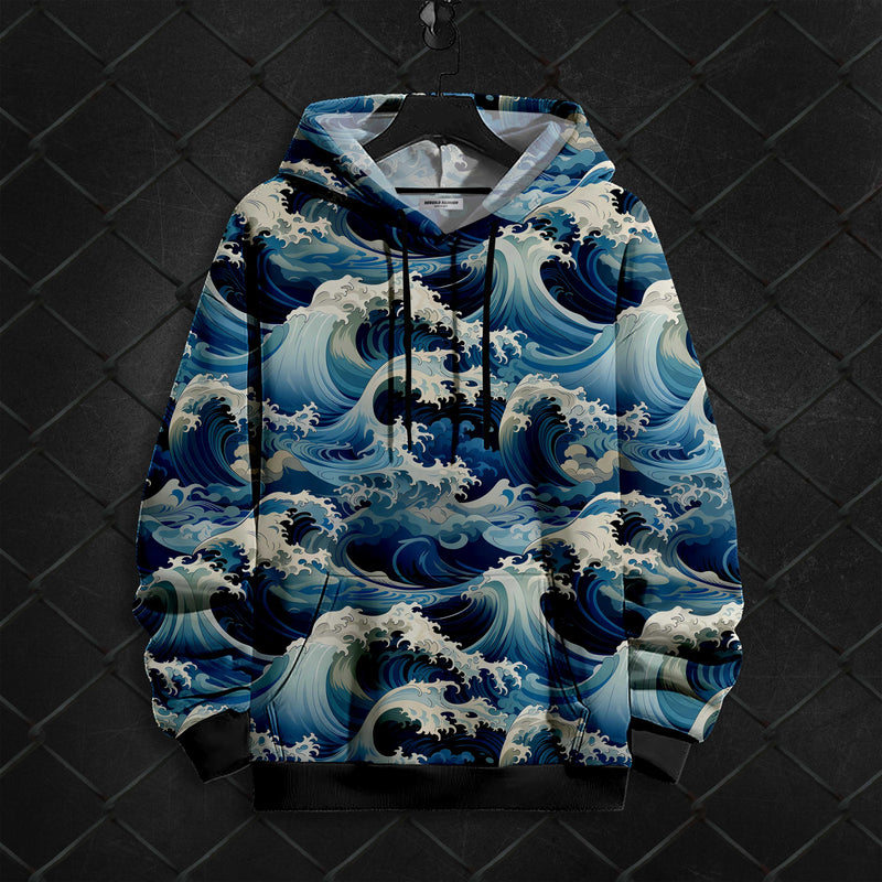Blue Ocean Waves Hoodie #57