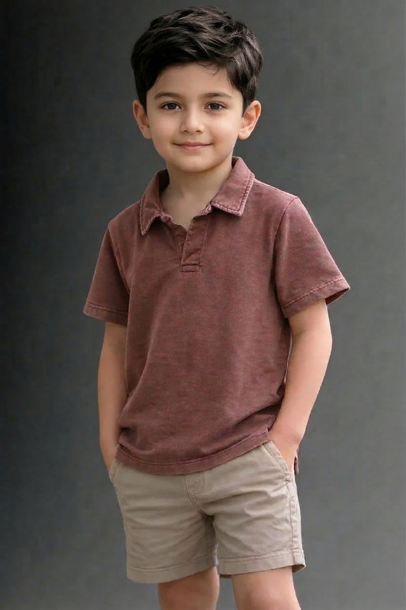 Cotton Vintage-Wash Polo T-shirt#1  (Faded Effect)