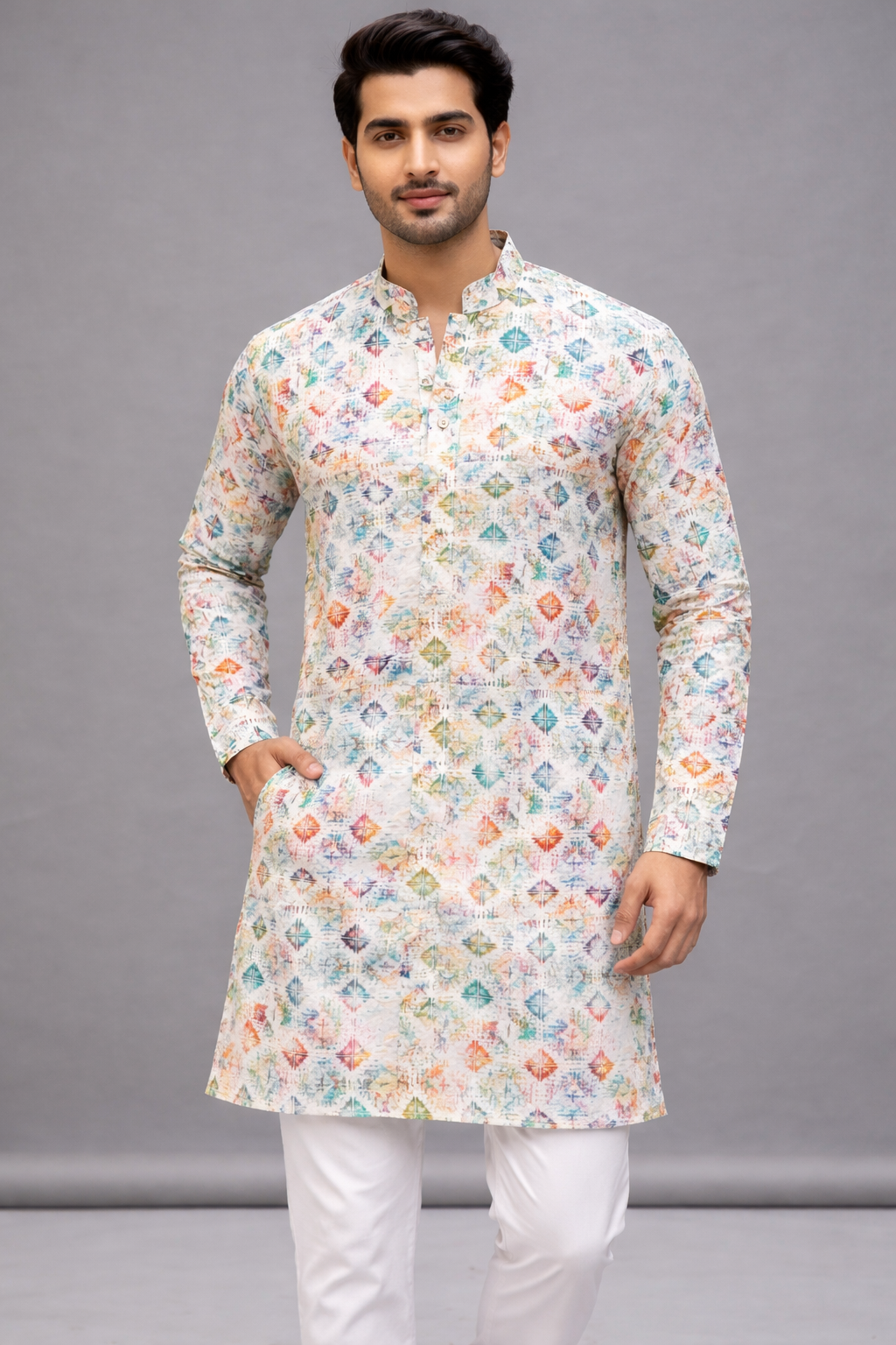 Ethnic Multi-Color Designer Casual Kurta  for Men #58 (off-white / cream)