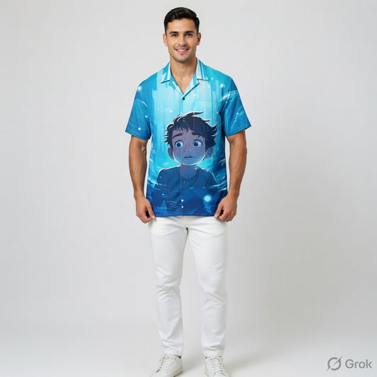 Aqua Dream Anime Shirt For Men #1001  (Aqua Blue / Sky Blue Gradient)