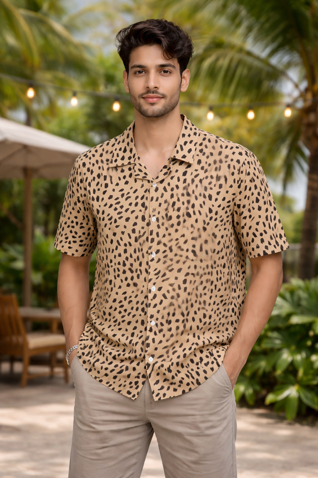 Printed Cuban Collar Shirt For Men #02