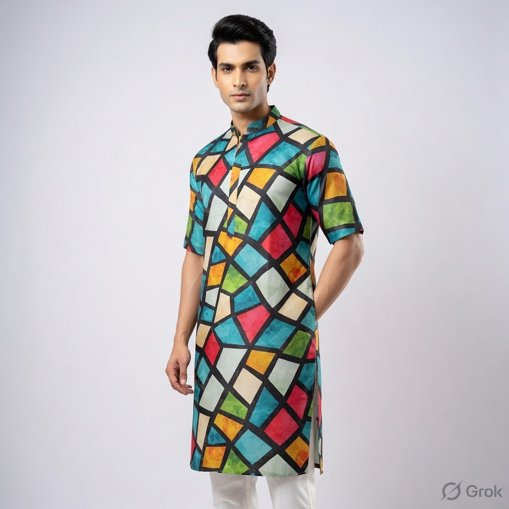 Multi-Color Designer Casual Kurta  for Men #57 (Multi-color)
