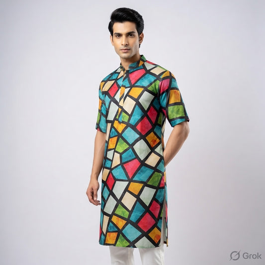 Multi-Color Designer Casual Kurta  for Men #57 (Multi-color)