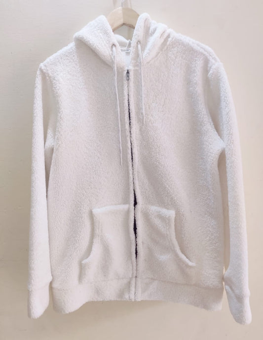 Fur Hoodie Zip (white )