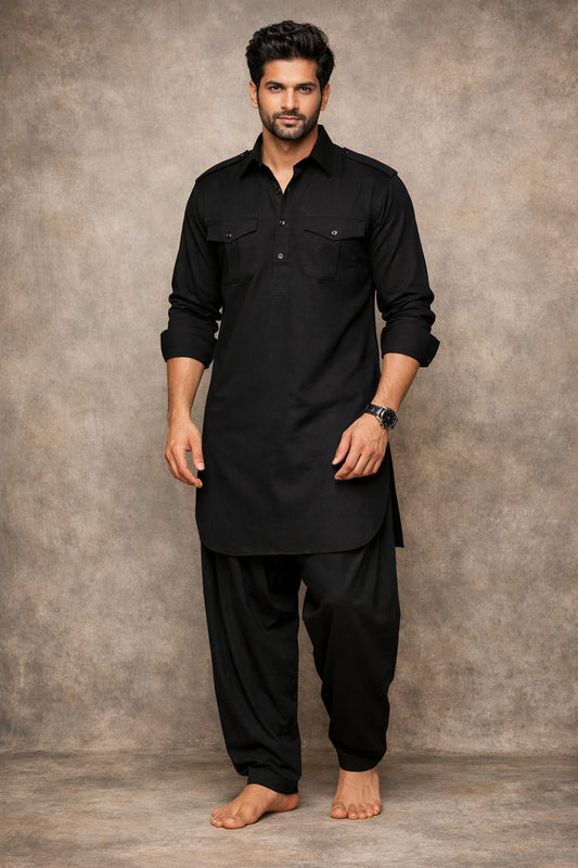 Classic Premium Pathani Kurta Set #52 (Black)