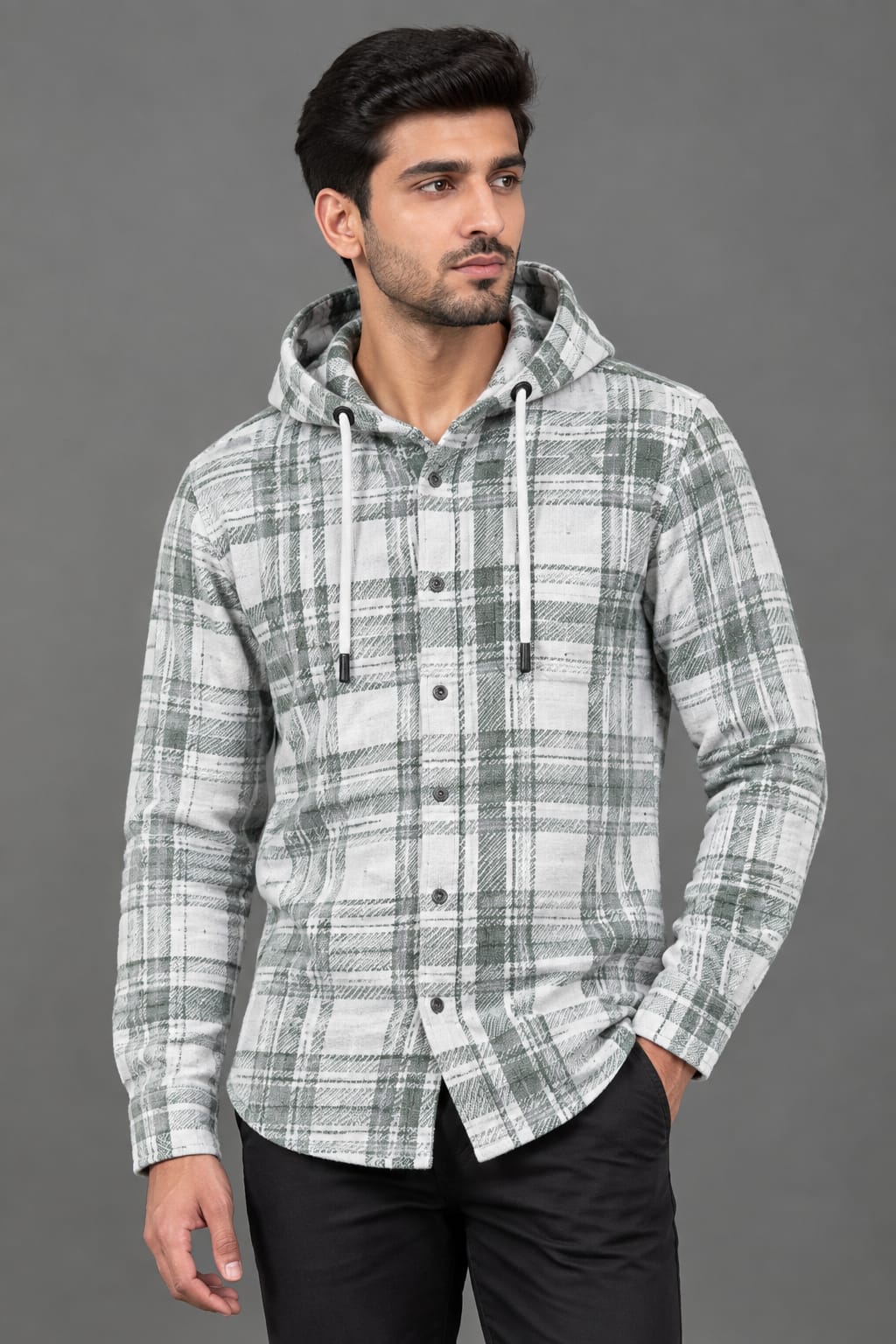 Cotton Flannel Hooded Shirt #02