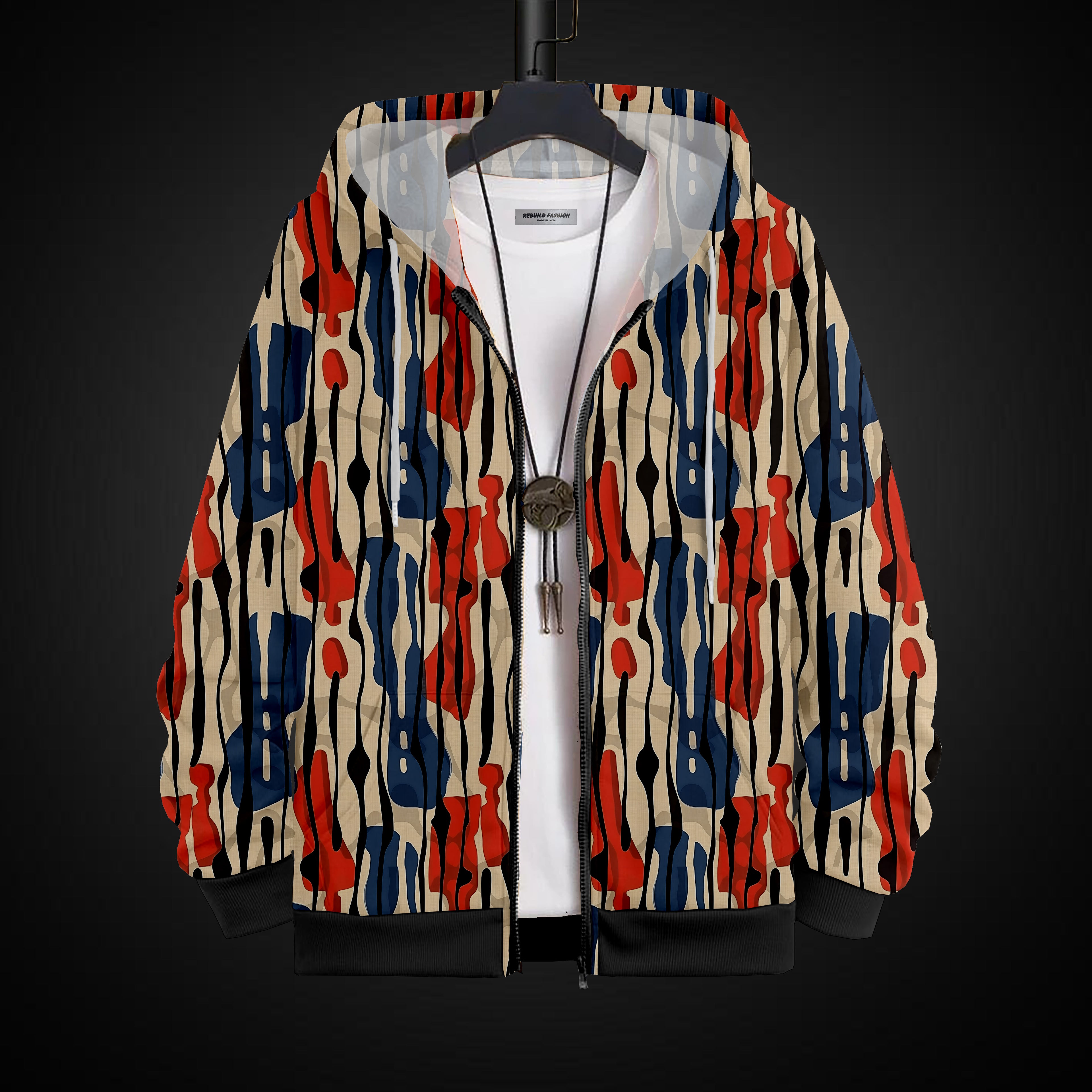 Abstract Print Hoodie With Zip #45