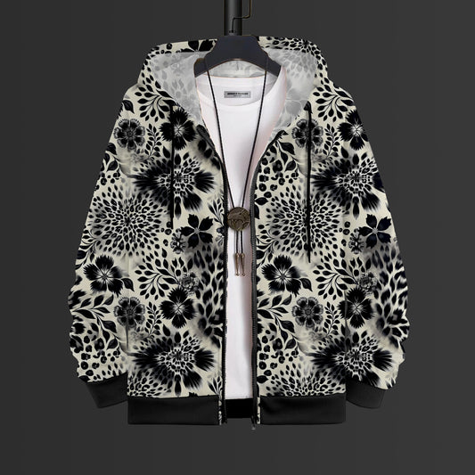 Botanic Noir Printed Hoodie With Zip #90