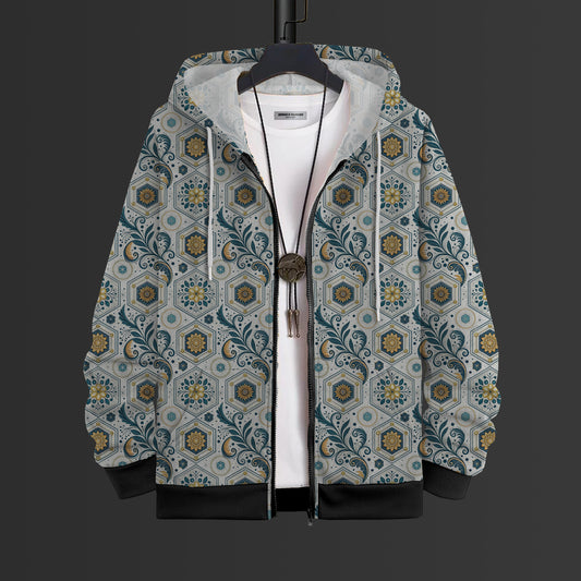 Silent Grid Printed Hoodie With Zip #82