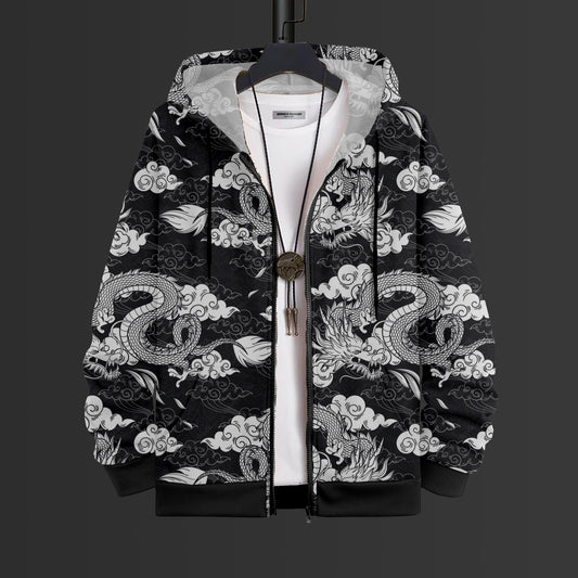 Dragon Printed Hoodie With Zip #85
