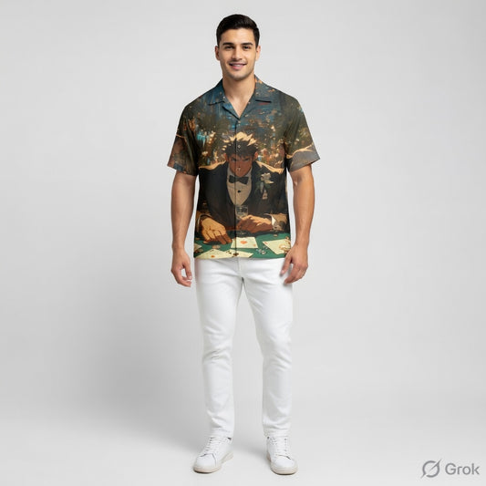 Royal Casino Night Shirt For Men #1004  (Dark Olive Green / Blackish Green)