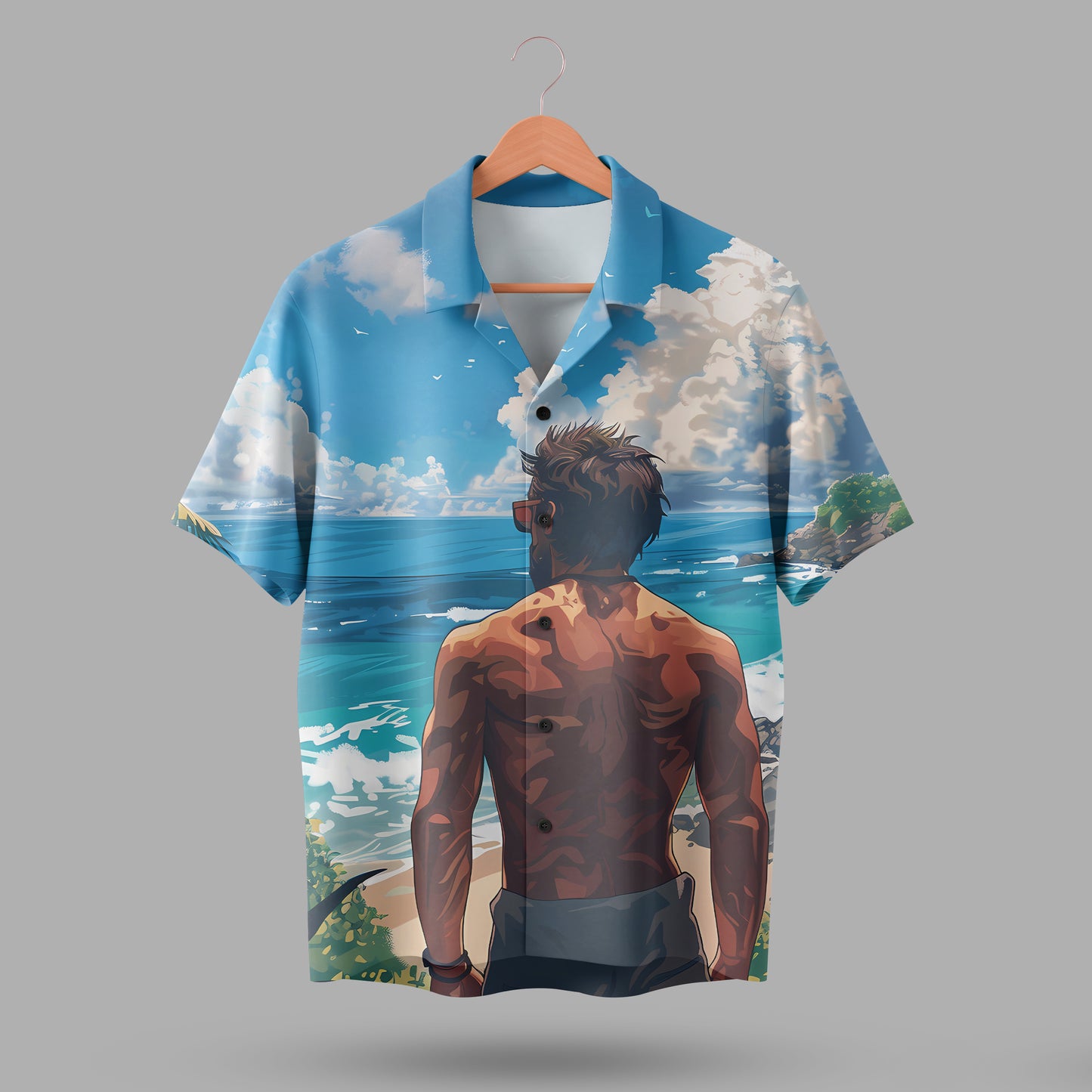 Classic short-sleeve button-up Hawaiian / camp-collar shirt For Men #1000 (Bright sky blue)