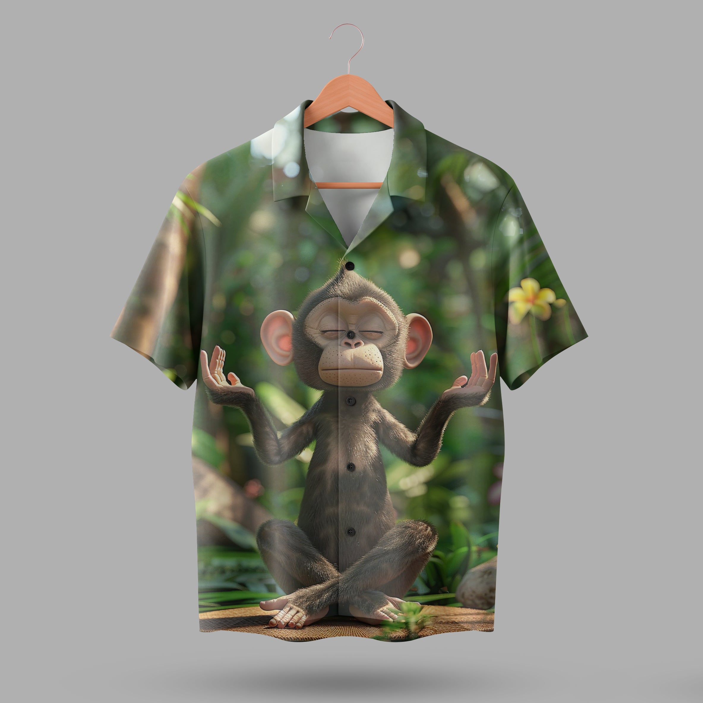 "Printed shirt for men #1009  Dominant Green (nature tones) with brown