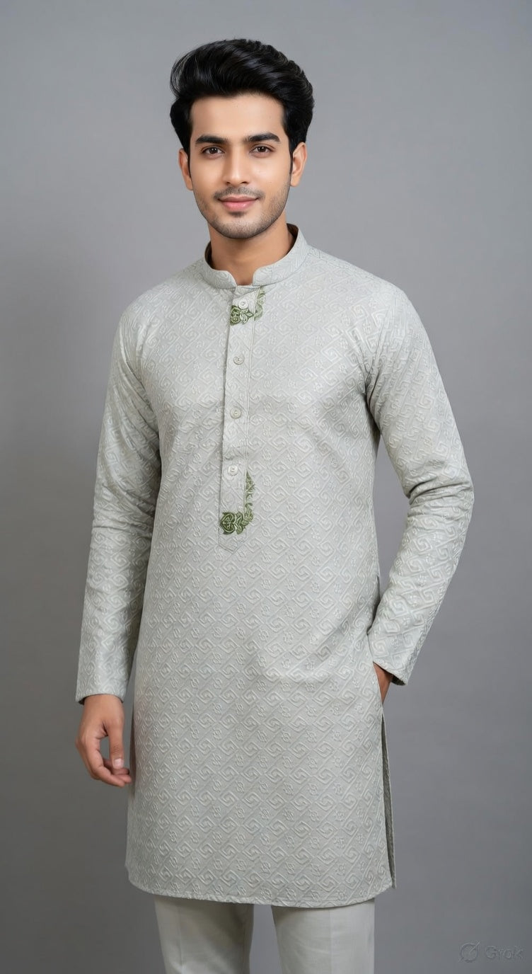 Premium Designer Jacquard Kurta for Men  #54 ( Light Pistachio Green )