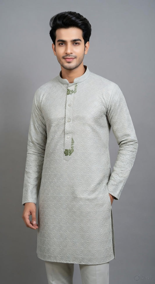 Premium Designer Jacquard Kurta for Men  #54 ( Light Pistachio Green )