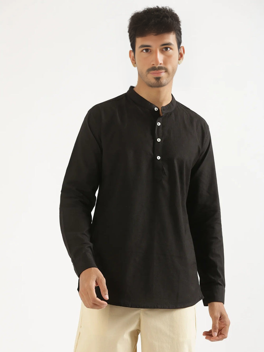 Classic Black Cotton Kurta Shirt for Men#1