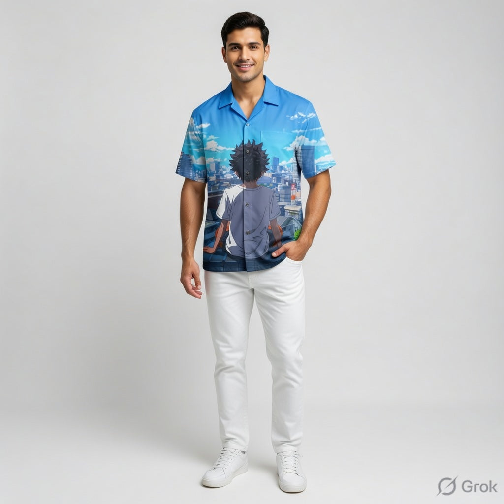 Urban  Dream's city  Anime Shirt For Men #1005  (Sky Blue)