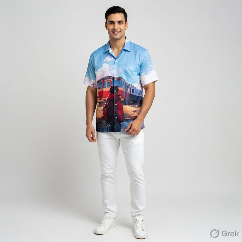 Anime printed shirt for men #1007   (Light Sky Blue base)